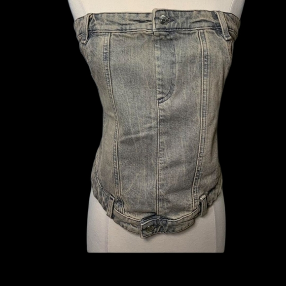 NWT Zara Blue Denim Tan Strapless Denim Corset M - Picture 7 of 9